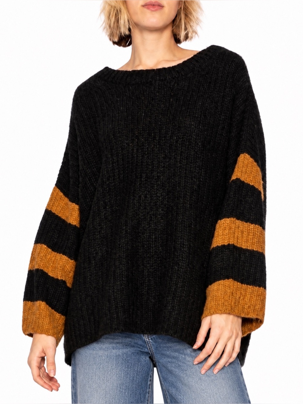 A.L.C. Lorenzo Alpaca Merino Wool Oversized Striped Sweater Black S